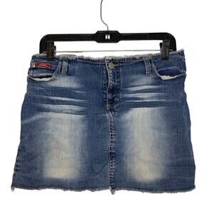 VTG Y2K Jalate Indigo Wash Fade Frayed Hem Denim Jean Mini Skirt Women’s 9/10